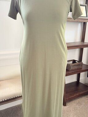 Cozy Earth Bamboo Midi Dress Green M Super Soft Pockets Lounge